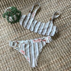Abercrombie & Fitch Striped Floral Bikini - White and Brown